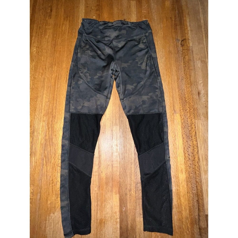 Therapy Women Medium Black Gray Camo Mesh Panels Stretch Workout Yoga Leggings